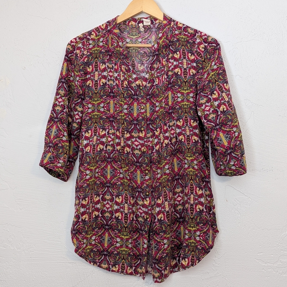 Colorful Geometric Pattern Comfy Lightweight Breathable Casual Boho Artsy Blouse